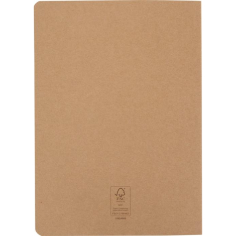 Cahier A5 kraft présenté de dos, coins arrondis, sans personnalisation visible.