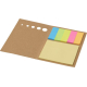 Bloc-notes autocollant kraft ouvert avec carnet de notes jaunes et cinq blocs colorés.