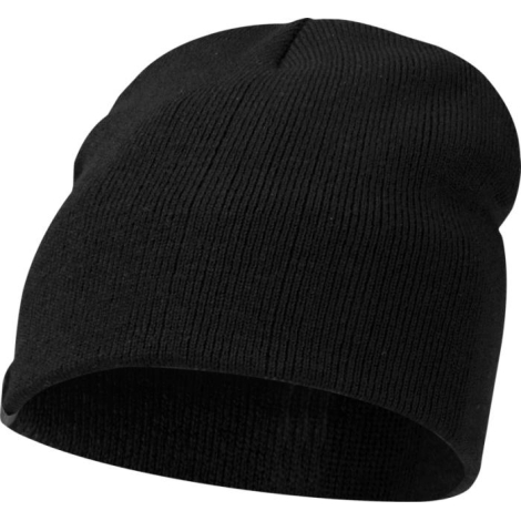 Bonnet noir en maille présenté de trois quarts.