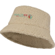 Chapeau bob en sherpa beige présenté de trois quarts avec marquage visible sur la calotte avant.