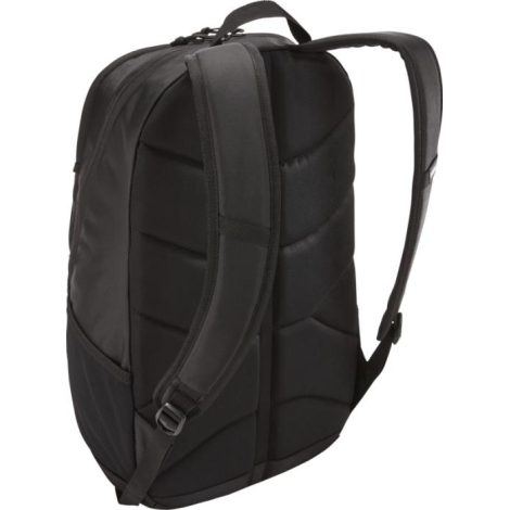 Vue arrière du sac noir montrant les bretelles rembourrées et le panneau dorsal matelassé.