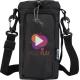 Sac porte-bouteille noir vu de face avec sangle réglable, marquage visible sur la poche avant.