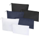 Ensemble de six trousses en trois coloris (noir, bleu marine, blanc), sans personnalisation visible.