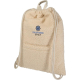 Sac à dos beige en sherpa vu de trois quarts avant avec cordons et poche frontale, marquage visible au-dessus de la poche.