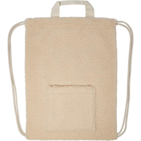 Vue arrière du sac beige montrant les cordons et la poignée supérieure, sans marquage visible.