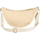 Sac banane beige en sherpa vu de dos avec sangle claire et fermeture zippée dorée, sans marquage visible.