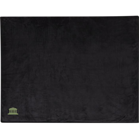 Couverture noire dépliée vue de dessus avec marquage discret dans un angle.