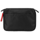Trousse noire rectangulaire vue de face avec poche avant et fermeture zippée, sans marquage visible.