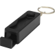 Porte-clés noir rectangulaire en plastique recyclé avec bouton intégré sur le dessus, sans marquage visible.