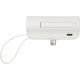 Vue du dessus d’une batterie blanche montrant le câble intégré et le port de charge USB-C, sans personnalisation visible.