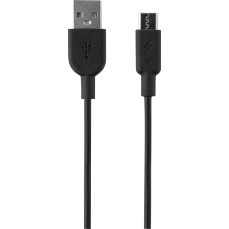 Vue rapprochée d’un câble noir avec connecteurs USB et micro-USB, sans personnalisation visible.