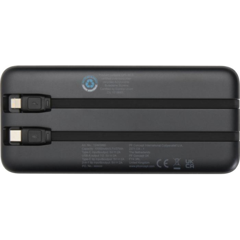 Vue arrière d’une batterie noire montrant les câbles intégrés rangés dans leurs encoches, sans personnalisation visible.