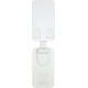 Socle de téléphone de bureau pliable blanc avec base rectangulaire et panneau relevable, marquage visible sur la base.
