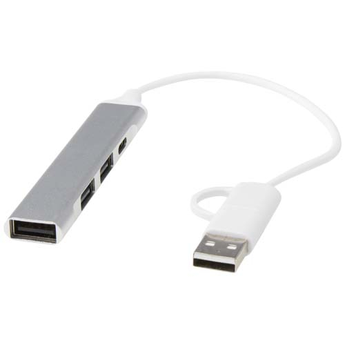 Hub USB 4 ports personnalisé en aluminium recyclé Alkaid Argent