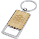 Porte-clés décapsuleur Snapper combinant métal argenté et insert en bambou clair, marquage visible sur la face avant.