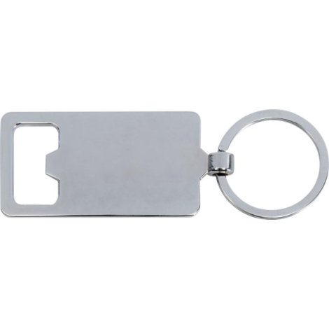 Porte-clés métallique vu de dos, surface lisse sans personnalisation visible.