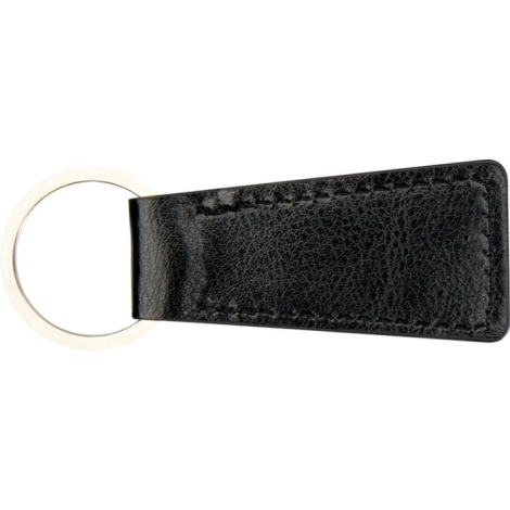 Porte-clés noir vu de dos, surface lisse et coutures apparentes, aucun marquage visible.