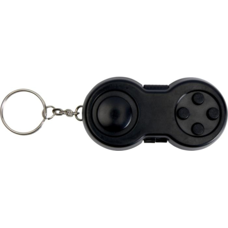 Porte-clés Fidgix noir vu de dessus, surface mate avec boutons tactiles, sans personnalisation visible.