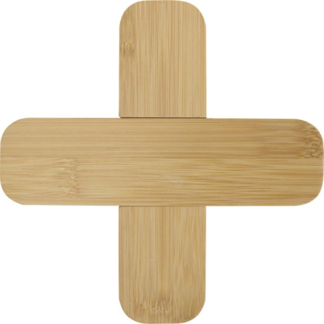 Dessous de plat en bambou vu de dessus, surface uniforme et contours arrondis, sans marquage.