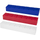 Ensemble de trois piluliers présentés côte à côte en coloris bleu, rouge et blanc, sans personnalisation visible.