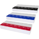 Ensemble de trois piluliers présentés côte à côte en coloris noir, bleu et rouge avec base blanche, sans personnalisation visibl