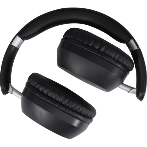 Casque audio noir pliable vu de dessus, coussinets orientés vers l’intérieur, sans marquage visible.