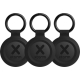 Trois balises de voyage Xtorm XTAG2GA noires alignées, chacune avec un anneau d’attache métallique, sans personnalisation visibl