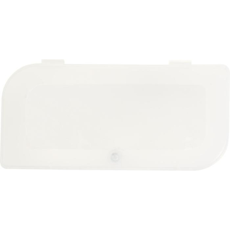 Couvercle rectangulaire translucide vu de face, surface lisse sans personnalisation visible.