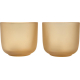 Deux gobelets en verre translucide de couleur ambrée, présentés de face. Aucune personnalisation visible.