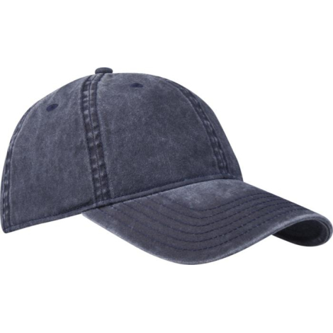 Casquette à six panneaux en coton lavé de couleur bleu foncé, vue de trois-quarts. Aucune personnalisation visible. Casquette à six panneaux en coton lavé de couleur bleu foncé, vue de trois-quarts. Aucune personnalisation visible.