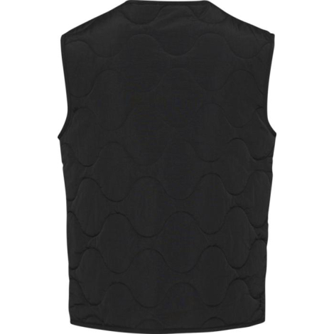 Gilet matelassé noir vu de dos, avec coutures ondulées sur toute la surface. Aucune personnalisation visible. Gilet matelassé noir vu de dos, avec coutures ondulées sur toute la surface. Aucune personnalisation visible.