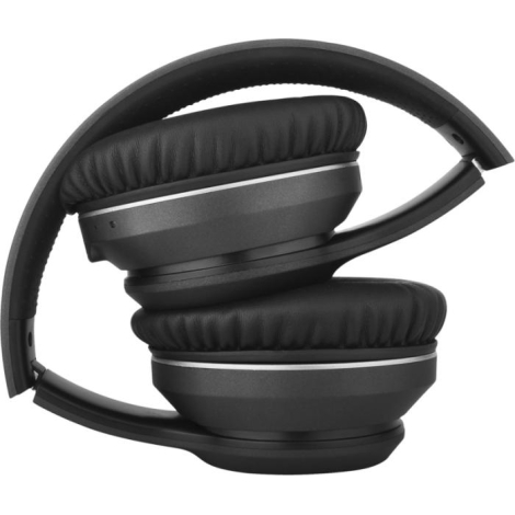 Casque audio noir plié, présentant les oreillettes rabattues l’une sur l’autre. Aucune personnalisation visible. Casque audio noir plié, présentant les oreillettes rabattues l’une sur l’autre. Aucune personnalisation visible.