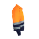 Veste orange fluorescent avec bandes grises et empiècements bleu marine, vue de profil droit Veste orange fluorescent avec bandes grises et empiècements bleu marine, vue de profil droit