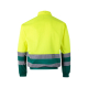 Vue arrière d’une veste jaune fluorescent avec bandes grises et empiècements verts Vue arrière d’une veste jaune fluorescent avec bandes grises et empiècements verts