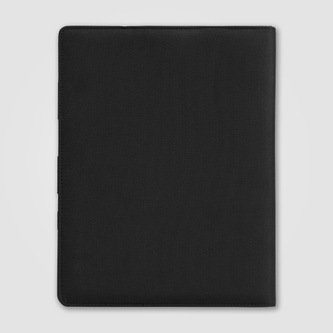 Dos noir porte document A4 personnalisable sans marquage visible.  Dos noir porte document A4 personnalisable sans marquage visible.