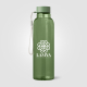 Bouteille verte transparente publicitaire, marquage visible. Bouteille verte transparente publicitaire, marquage visible.