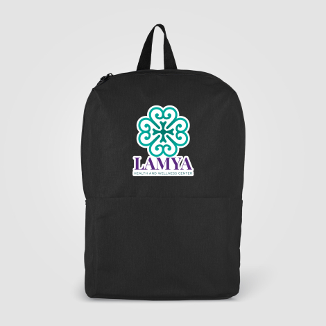 Sac à dos noir avec marquage quadri sur l’avant. Sac à dos noir avec marquage quadri sur l’avant.