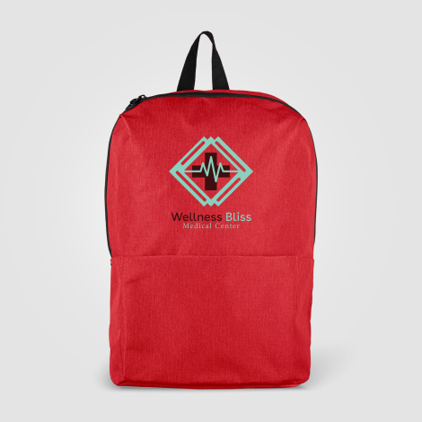 Sac à dos rouge avec marquage quadri sur la face avant. Sac à dos rouge avec marquage quadri sur la face avant.