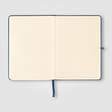 Vue intérieure du carnet montrant les pages lignées en papier recyclé. Vue intérieure du carnet montrant les pages lignées en papier recyclé.