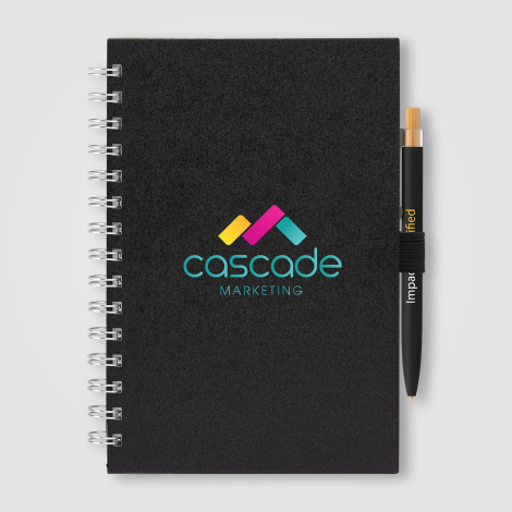 Carnet A5 à spirales noir, marquage visible sur la couverture. Carnet A5 à spirales noir, marquage visible sur la couverture.