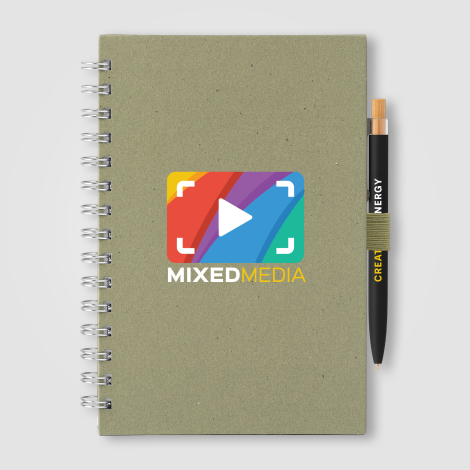 Carnet A5 à spirales vert sauge, marquage visible sur la face avant. Carnet A5 à spirales vert sauge, marquage visible sur la face avant.