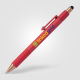 Stylo déstressant publicitaire rouge avec marquage quadri visible. Stylo déstressant publicitaire rouge avec marquage quadri visible.