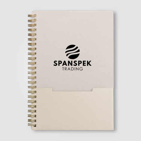 Carnet publicitaire A5 beige avec marquage 1 couleur visible. Carnet publicitaire A5 beige avec marquage 1 couleur visible.