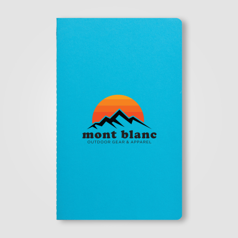 Carnet bleu publicitaire avec marquage quadri visible sur le recto. Carnet bleu publicitaire avec marquage quadri visible sur le recto.