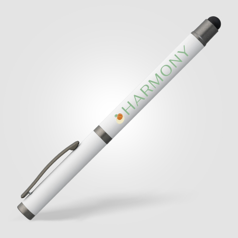 Stylo blanc personnalisable avec marquage quadri sur le corps. Stylo blanc personnalisable avec marquage quadri sur le corps.