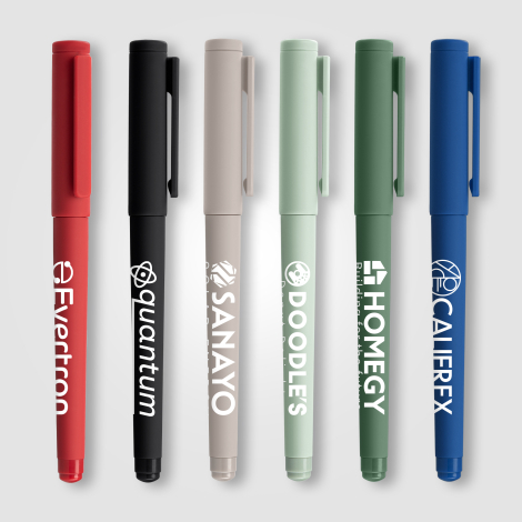 Ensemble de stylos Aeris multicolores présentés avec sérigraphie blanche sur le corps. Ensemble de stylos Aeris multicolores présentés avec sérigraphie blanche sur le corps.