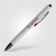 Stylo publicitaire blanc avec marquage quadri visible. Stylo publicitaire blanc avec marquage quadri visible.
