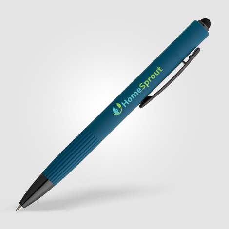 Stylo publicitaire bleu avec marquage quadri visible Stylo publicitaire bleu avec marquage quadri visible