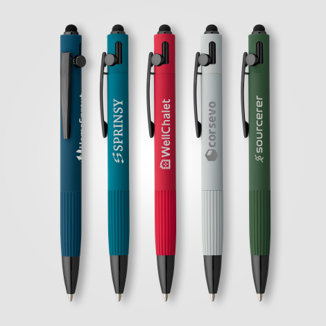 Ensemble de stylos Saga multicolores avec marquage gravure laser visible sur le corps. Ensemble de stylos Saga multicolores avec marquage gravure laser visible sur le corps.