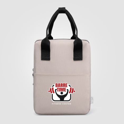 Sac isotherme beige avec marquage quadri sur la face avant. Sac isotherme beige avec marquage quadri sur la face avant.